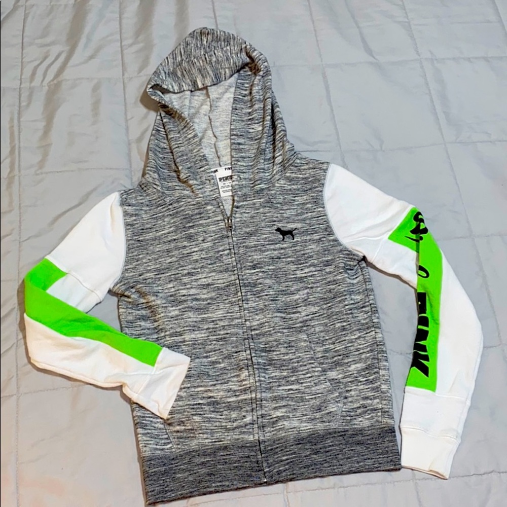Victoria’s Secret PINK Zipper Hoodie Grey Green XS